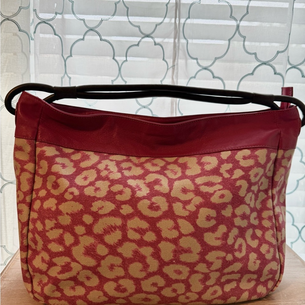 FURLA Pink Leopard Print Canvas Bag